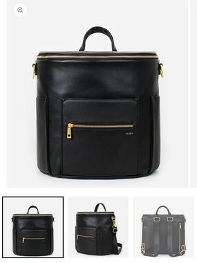 Fawn Design Black Leather Convertible Backpack with Gold Hardware